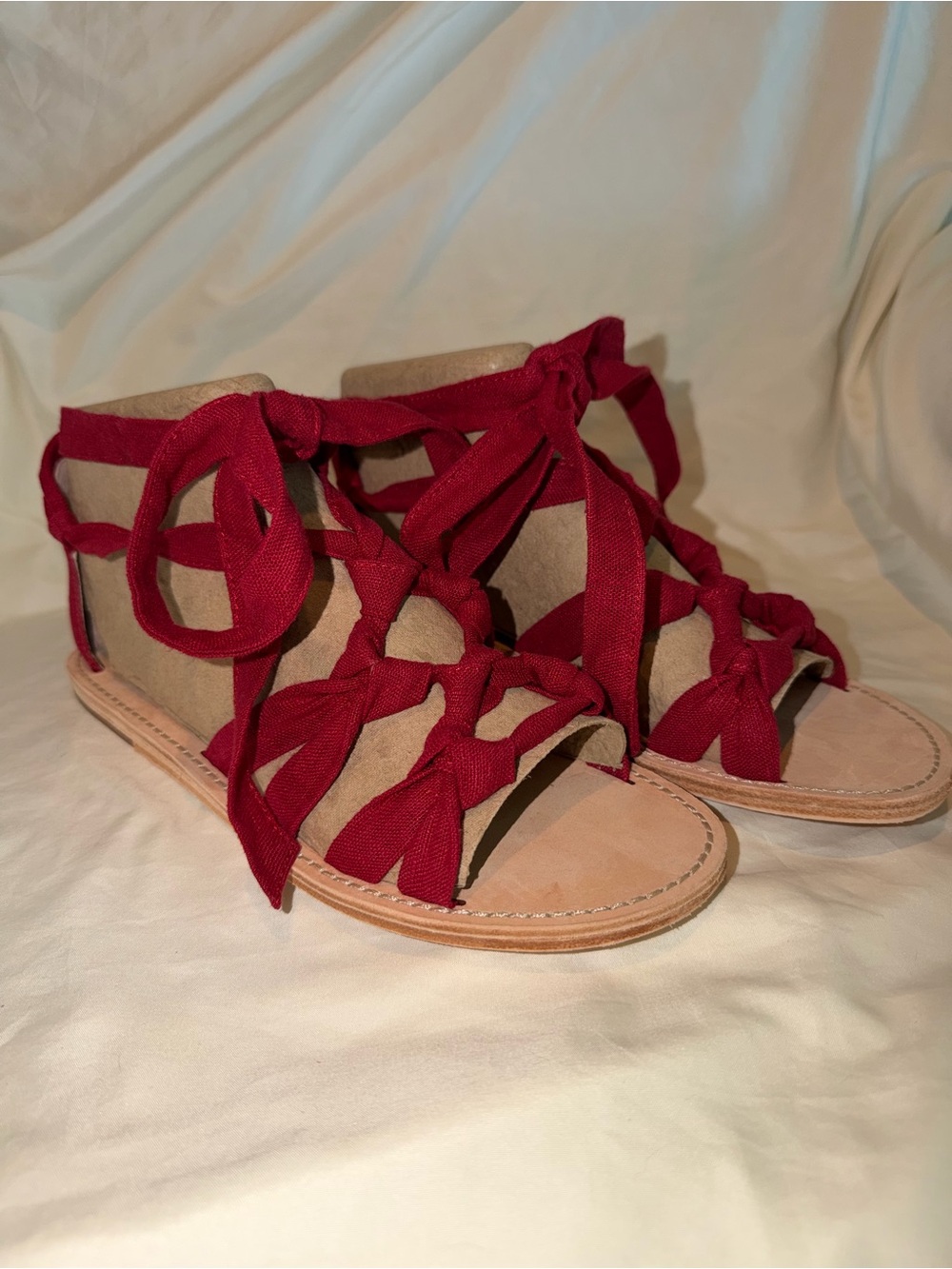 AD & Daughters Bristela Red Lace-Up Gladiator Sandals with Tie Straps NWOT